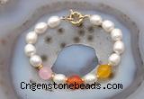 CFB996 Hand-knotted 9mm - 10mm rice white freshwater pearl & colorful candy jade bracelet