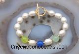 CFB997 Hand-knotted 9mm - 10mm rice white freshwater pearl & colorful candy jade bracelet
