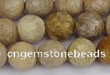 CFC231 15.5 inches 10mm faceted round fossil coral beads