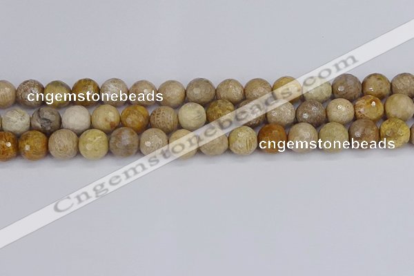 CFC231 15.5 inches 10mm faceted round fossil coral beads