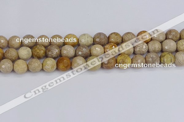 CFC232 15.5 inches 12mm faceted round fossil coral beads