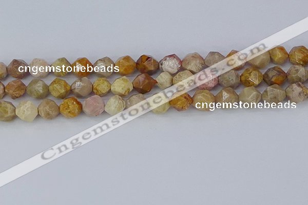 CFC238 15.5 inches 10mm faceted nuggets fossil coral beads