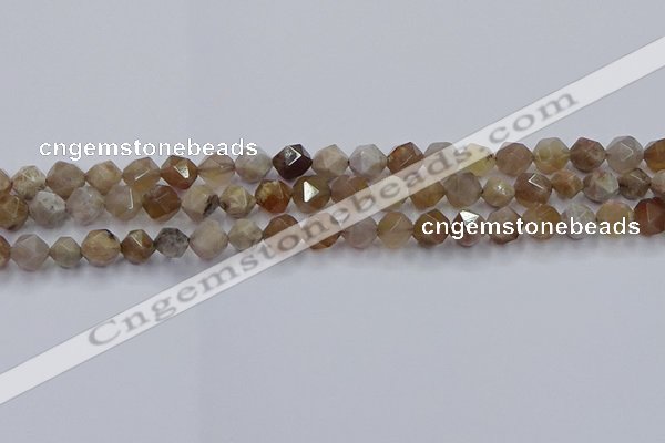 CFC300 15.5 inches 6mm faceted nuggets coral jade beads