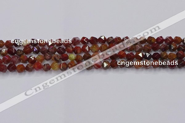 CFC306 15.5 inches 6mm faceted nuggets dyed coral jade beads