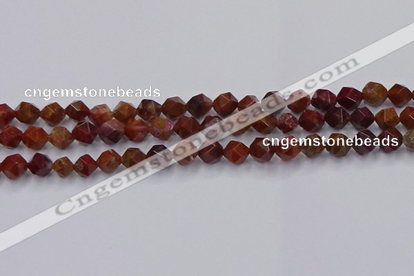 CFC307 15.5 inches 8mm faceted nuggets dyed coral jade beads