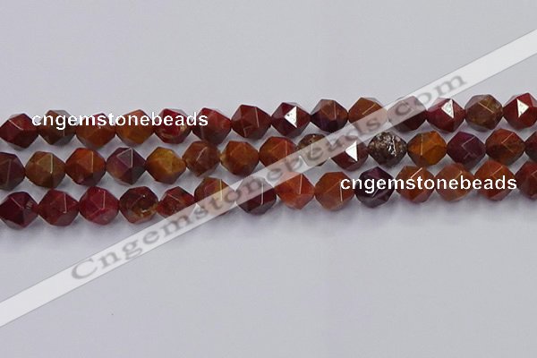 CFC308 15.5 inches 10mm faceted nuggets dyed coral jade beads