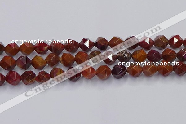 CFC309 15.5 inches 12mm faceted nuggets dyed coral jade beads