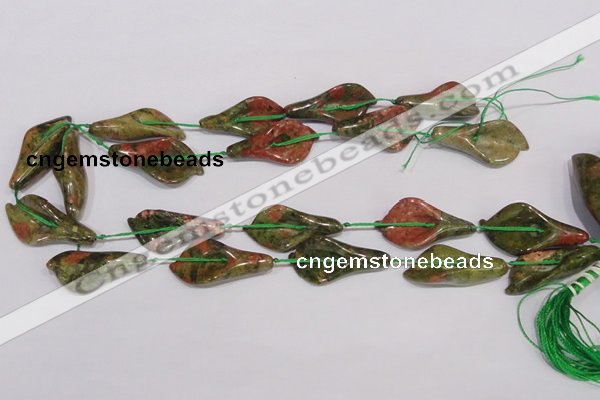 CFG07 15.5 inches 18*38mm carved trumpet flower unakite gemstone beads