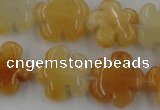 CFG1000 15.5 inches 16mm carved flower yellow jade beads