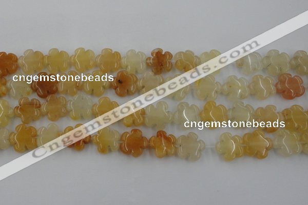 CFG1000 15.5 inches 16mm carved flower yellow jade beads