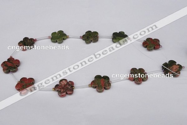 CFG1005 15.5 inches 20mm carved flower unakite gemstone beads