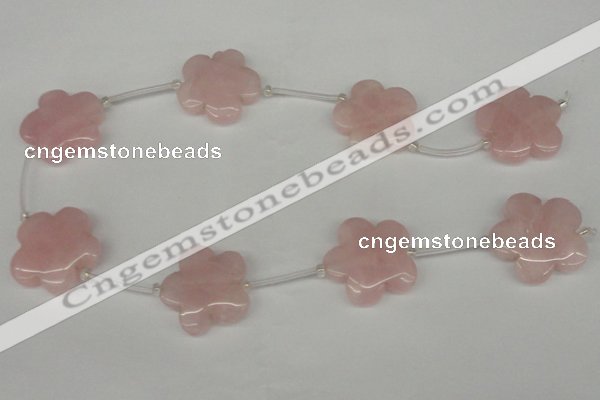 CFG1011 15.5 inches 30mm carved flower rose quartz beads