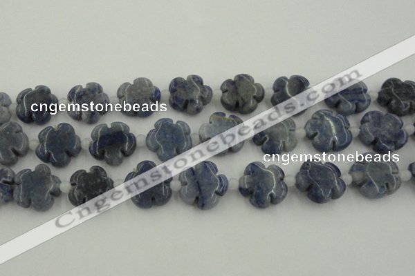 CFG1023 15.5 inches 16mm carved flower blue aventurine beads