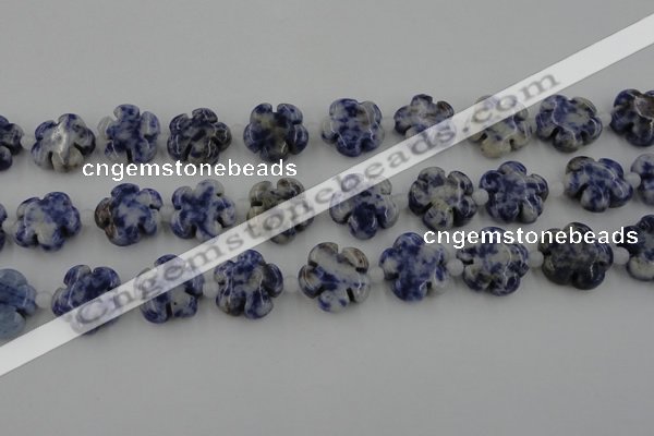 CFG1024 15.5 inches 16mm carved flower sodalite gemstone beads