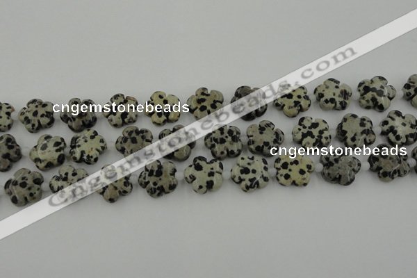 CFG1026 15.5 inches 16mm carved flower dalmatian jasper beads