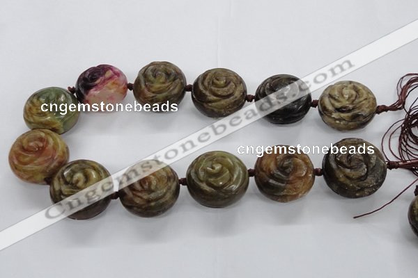 CFG1144 15.5 inches 30mm carved flower flower jade beads