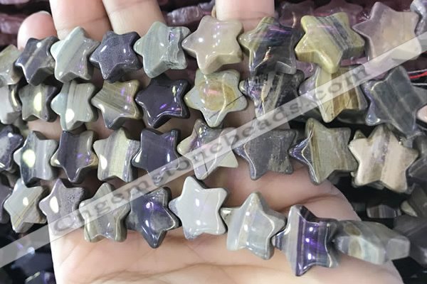 CFG1303 15.5 inches 15mm carved star silver leaf jasper beads