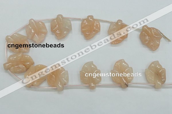 CFG14 15.5 inches 20*26mm carved leaf pink aventurine jade beads