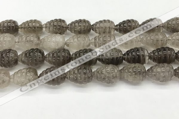CFG1515 15.5 inches 15*20mm carved teardrop smoky quartz beads