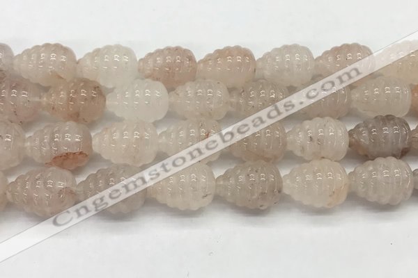 CFG1517 15.5 inches 15*20mm carved teardrop pink quartz beads