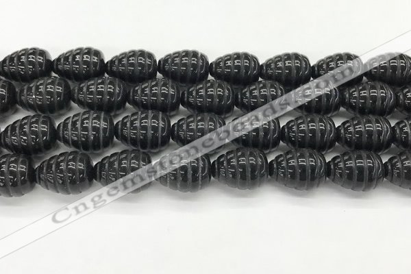 CFG1521 15.5 inches 15*20mm carved teardrop black agate beads