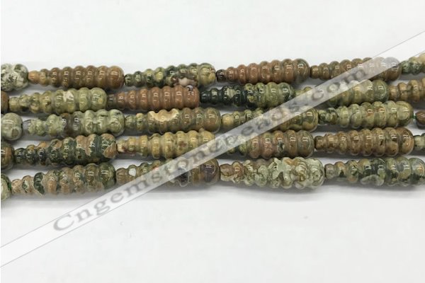 CFG1531 15.5 inches 10*35mm carved teardrop rhyolite gemstone beads