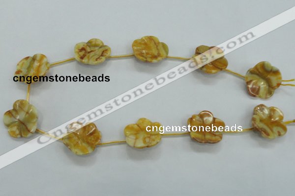 CFG17 15.5 inches 24mm carved flower yellow crazy lace agate beads