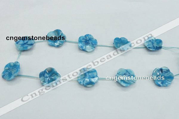 CFG18 15.5 inches 24mm carved flower blue crazy lace agate beads