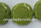 CFG203 15.5 inches 31mm carved coin Korean jade gemstone beads