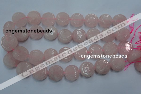 CFG205 15.5 inches 24mm carved coin rose quartz gemstone beads