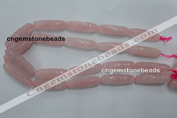 CFG208 15.5 inches 12*40mm carved rice rose quartz gemstone beads