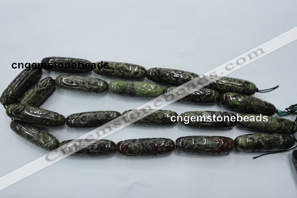 CFG210 15.5 inches 12*40mm carved rice dragon blood jasper beads