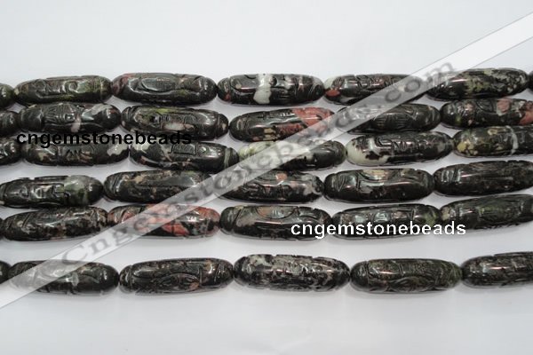 CFG211 15.5 inches 12*40mm carved rice plum blossom jade beads