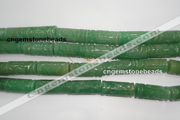CFG213 15.5 inches 14*31mm carved column green aventurine jade beads