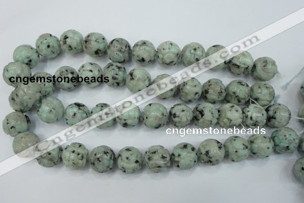 CFG214 15.5 inches 18mm carved round sesame jasper beads