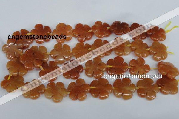 CFG217 15.5 inches 24mm carved flower red aventurine beads