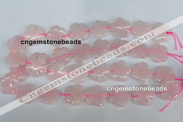 CFG219 15.5 inches 24mm carved flower rose quartz beads