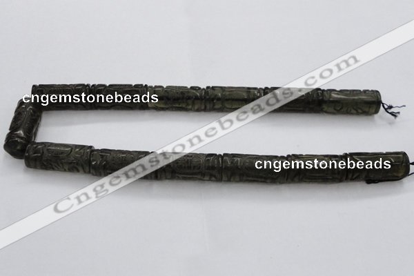 CFG223 15.5 inches 14*31mm carved column smoky quartz beads