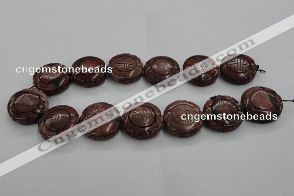 CFG226 15.5 inches 31mm carved coin red picture jasper beads