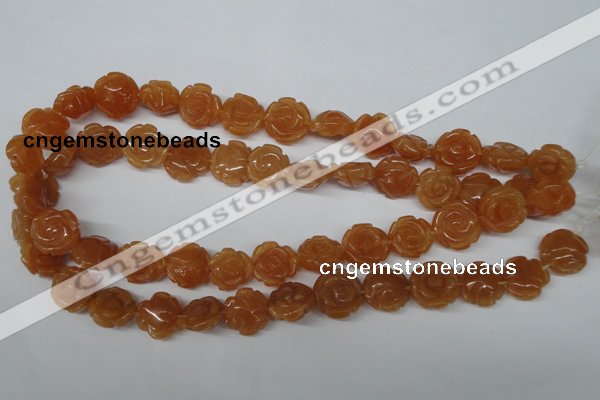 CFG232 15.5 inches 16mm carved flower red aventurine beads