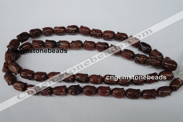 CFG236 15.5 inches 10*15mm carved flower mahogany obsidian beads