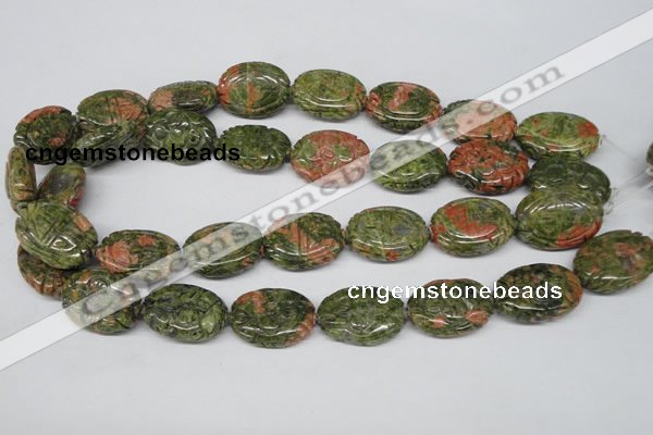 CFG248 15.5 inches 18*25mm carved oval unakite gemstone beads