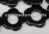 CFG260 15.5 inches 25mm carved flower black agate gemstone beads