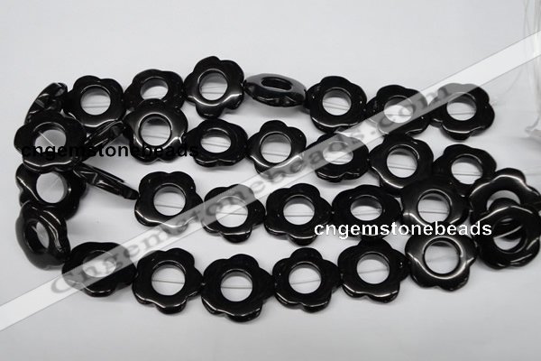 CFG260 15.5 inches 25mm carved flower black agate gemstone beads