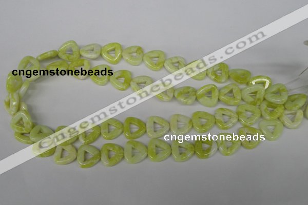 CFG275 15.5 inches 15*15mm carved triangle lemon jade beads