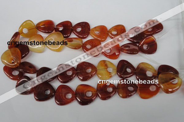 CFG276 15.5 inches 25*25mm carved triangle red agate beads