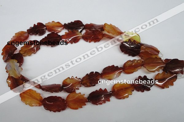 CFG279 15.5 inches 16*24mm carved leaf red agate beads