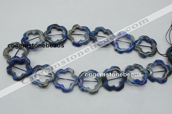 CFG32 15.5 inches 30mm carved flower lapis lazuli gemstone beads