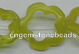 CFG33 15.5 inches 30mm carved flower lemon jade gemstone beads