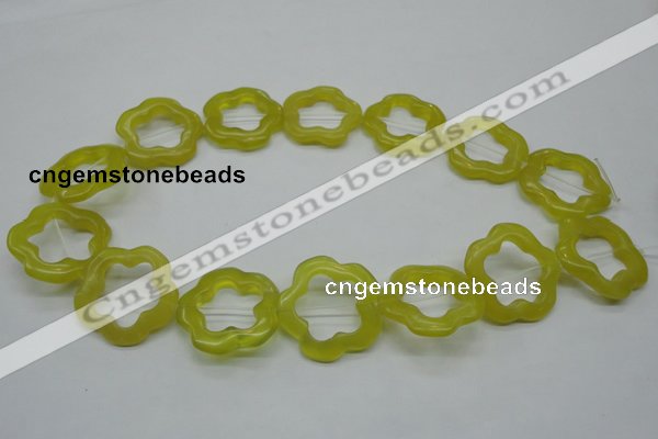 CFG33 15.5 inches 30mm carved flower lemon jade gemstone beads